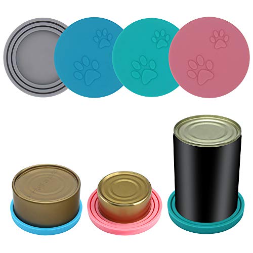 SLSON 4 Pack Pet Food Can Cover Set,Universal Silicone Cat Dog Fo...