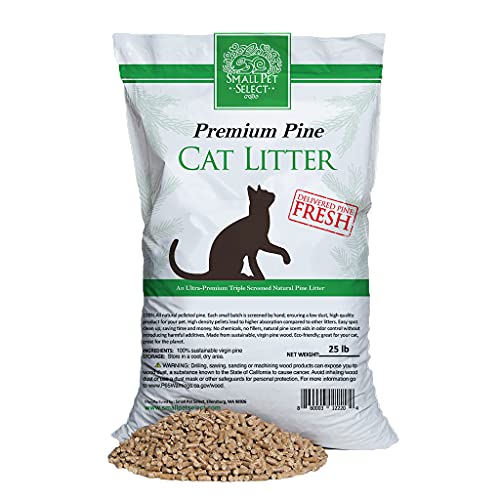 Small Pet Select Premium Pine Pelleted Cat Litter 25lb, Brown Pi...