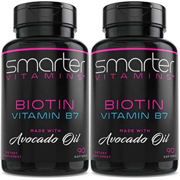 2 Pack Smarter Biotin 5000mcg in Avocado Oil, Vitamin B7, Hair,...