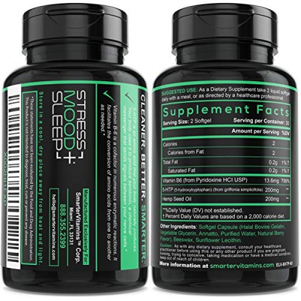200mg 5-HTP + Vitamin B6 & Hemp Oil for Ultra Serotonin Supplemen...