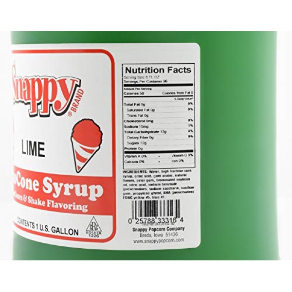 Snappy Popcorn Lime Sno Cone Syrup, 1 Gallon