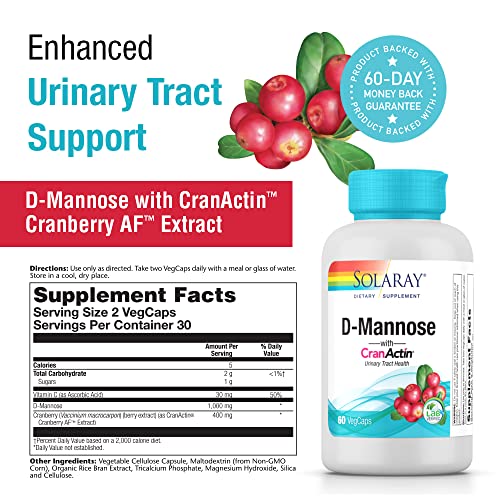 SOLARAY D-Mannose with CranActin Cranberry Supplement 400mg, Urin...
