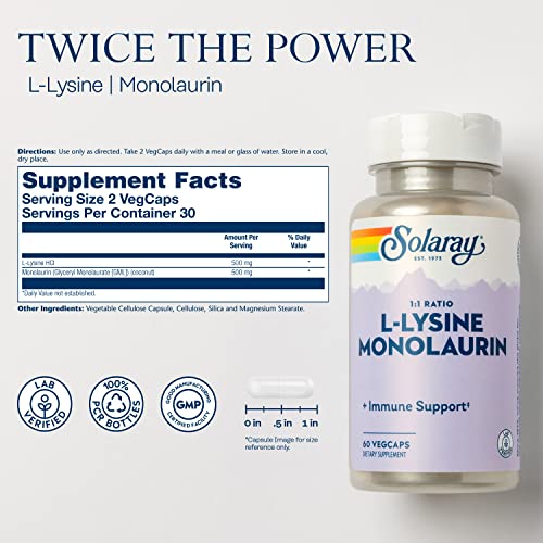 SOLARAY L-Lysine Monolaurin Immune Support Supplement, 1:1 Ratio ...