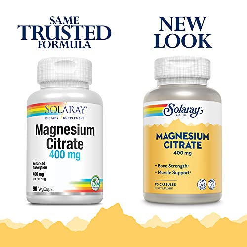 Solaray Magnesium Citrate, Veg Cap Btl-Plastic 400mg 90ct