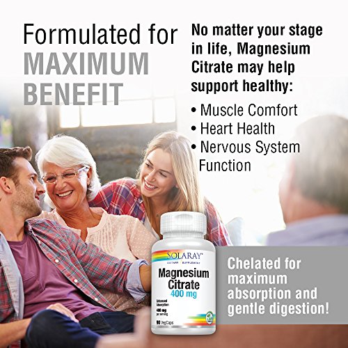 Solaray Magnesium Citrate, Veg Cap Btl-Plastic 400mg 90ct