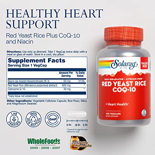 SOLARAY Red Yeast Rice Plus CoQ-10 & No-Flush Niacin Vitamin B-3,...