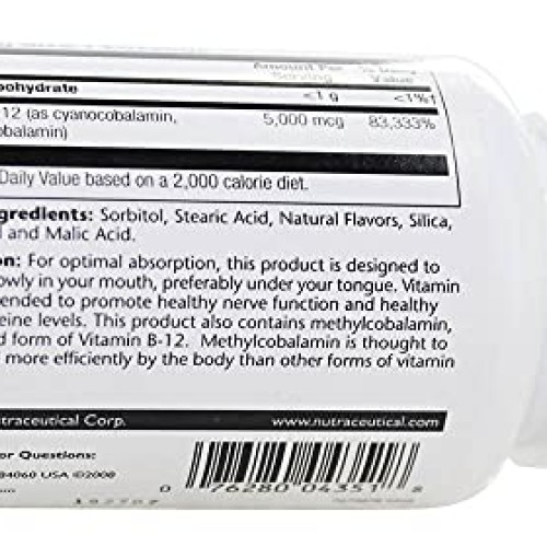 Solaray Vitamin B-12 5000mcg Lozenges | Natural Cherry Flavor | H...