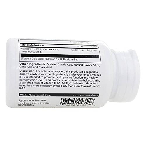 Solaray Vitamin B-12 5000mcg Lozenges | Natural Cherry Flavor | H...