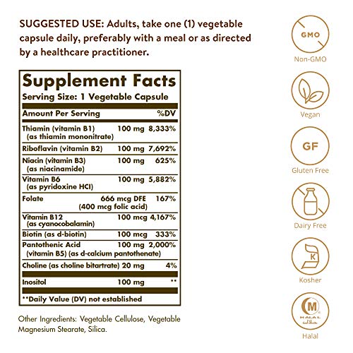 Solgar B-Complex 100, 100 Vegetable Capsules - Heart Health - N...