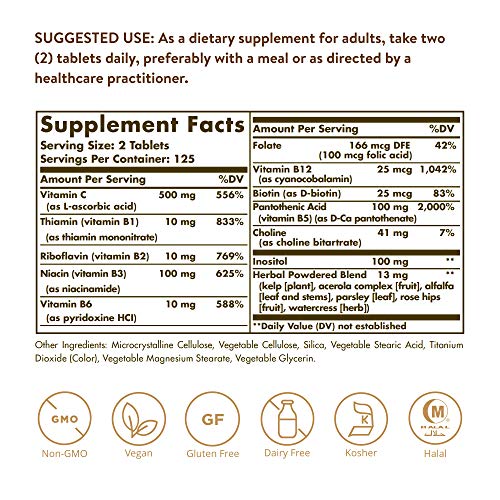 Solgar B-Complex with Vitamin C Stress Formula, 250 Tablets - Ene...