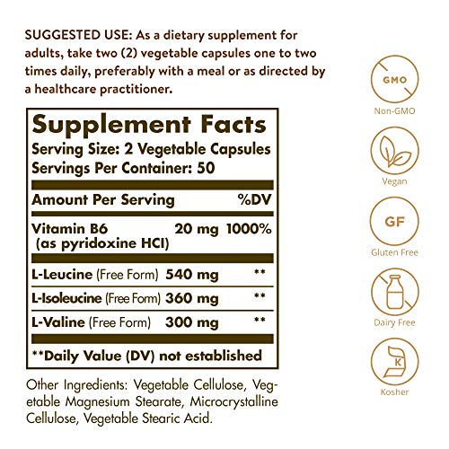 Solgar BCAA Plus, 100 Vegetable Capsules - Muscle & Exercise Supp...