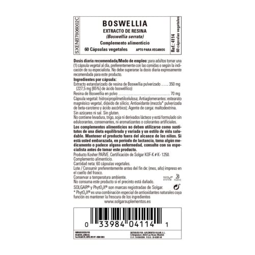 Solgar Boswellia Resin Extract, 60 Vegetable Capsules - Supports ...