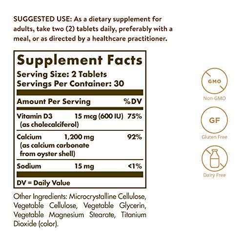 Solgar Calcium 600, 60 Tablets - Calcium from Oyster Shell with...