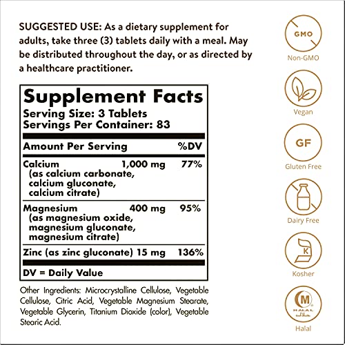 Solgar Calcium Magnesium Plus Zinc, 250 Tablets - Promotes Health...