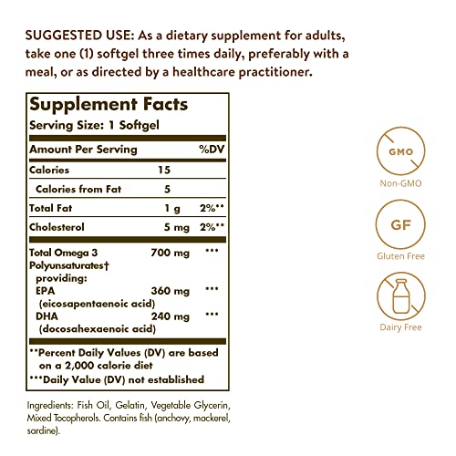 Solgar Double Strength Omega-3 700 mg, 120 Softgels - Fish Oil Su...