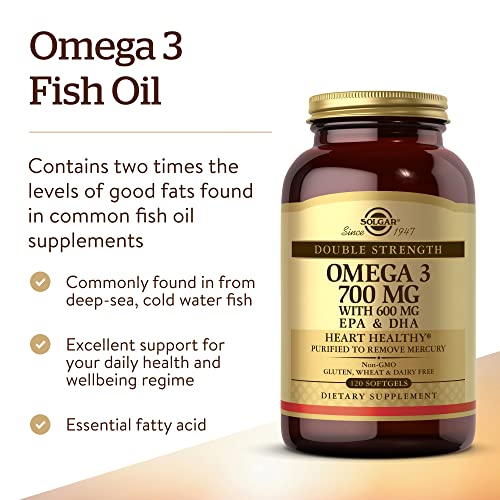 Solgar Double Strength Omega-3 700 mg, 120 Softgels - Fish Oil Su...