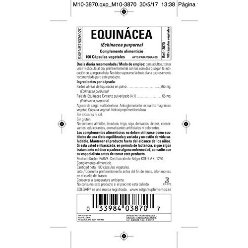 Solgar Echinacea, 100 Vegetable Capsules - Immune Support - Full ...