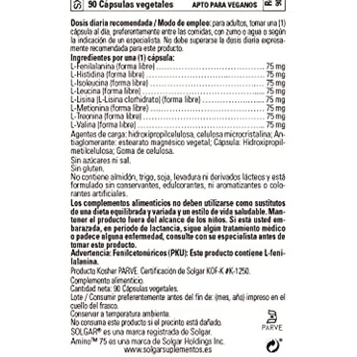 Solgar Essential Amino Complex, 90 Vegetable Capsules - Free Form...