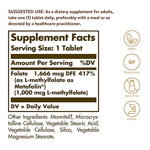 Solgar Folate 1000 mcg, 120 Tablets - 1000 mcg Bio-active Metafol...