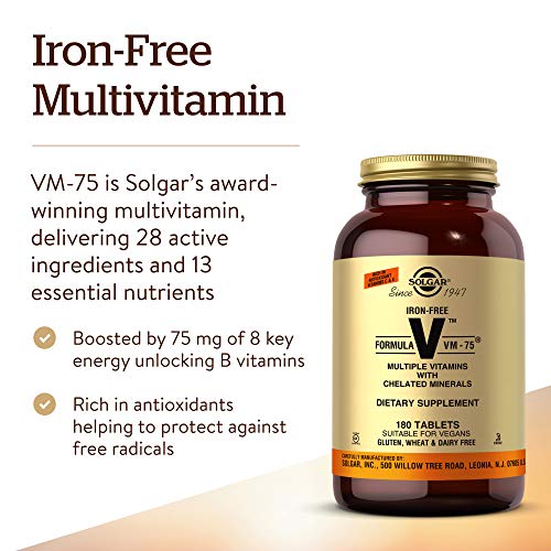 Solgar Iron-Free Formula VM-75, 180 Tablets - Multivitamin with C...