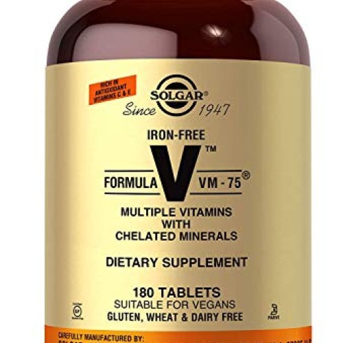 Solgar Iron-Free Formula VM-75, 180 Tablets - Multivitamin with C...