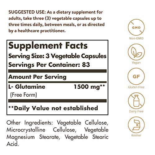 Solgar L-Glutamine 500 mg, 250 Vegetable Capsules - Natural Muscl...