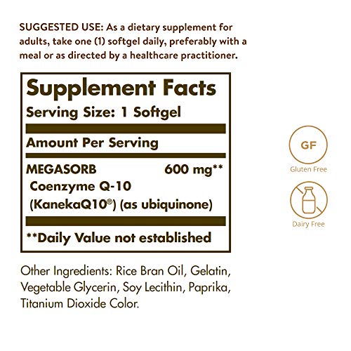 Solgar Megasorb CoQ-10 600 mg, 30 Softgels - Promotes Heart & Ner...