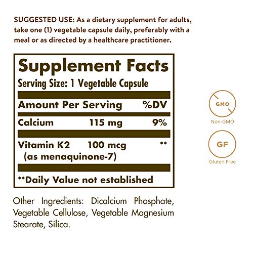Solgar Natural Vitamin K2 MK-7 100 mcg, 50 Vegetable Capsules -...