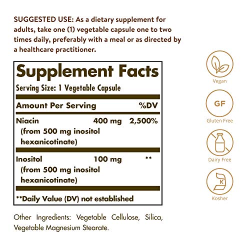 Solgar No-Flush Niacin 500 mg, 250 Vegetable Capsules - Cardiovas...