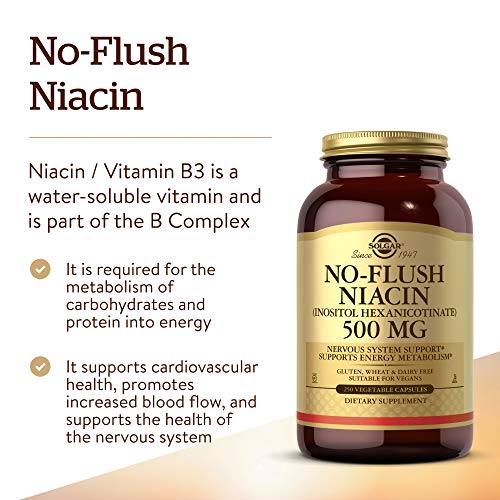 Solgar No-Flush Niacin 500 mg, 250 Vegetable Capsules - Cardiovas...