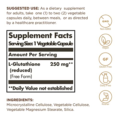 Solgar Reduced L-Glutathione 250 mg, 30 Vegetable Capsules - Anti...