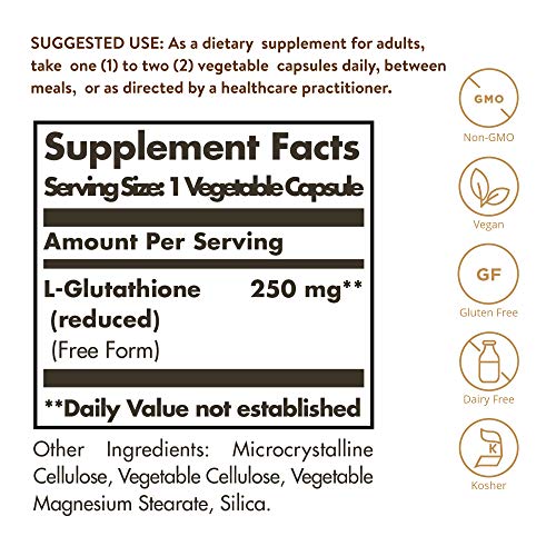 Solgar Reduced L-Glutathione 250 mg, 60 Vegetable Capsules - Anti...