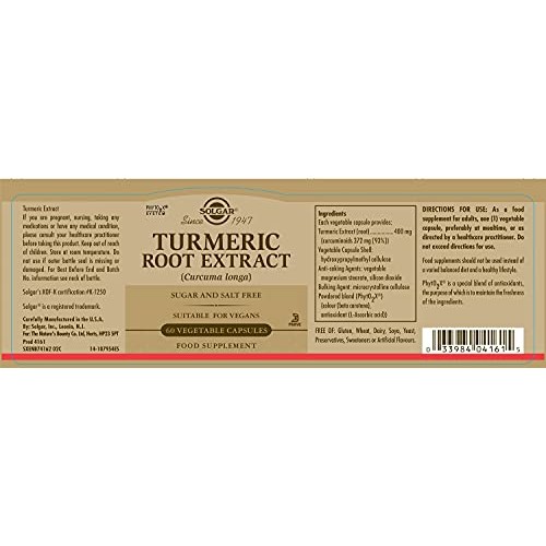 Solgar Standardized Turmeric Root Extract 400 mg, 60 Vegetable Ca...