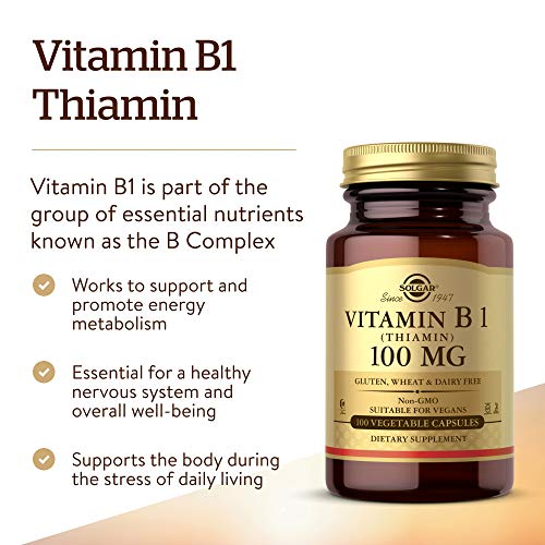 Solgar Vitamin B1 Thiamin 100 mg, 100 Vegetable Capsules - Ener...