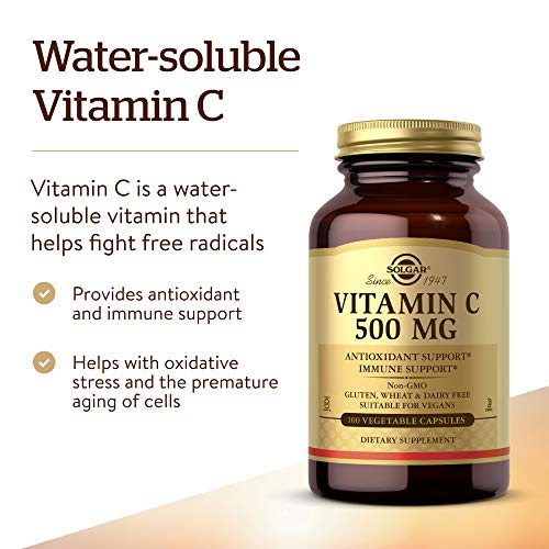 Solgar Vitamin C 500 mg, 100 Vegetable Capsules - Antioxidant & I...