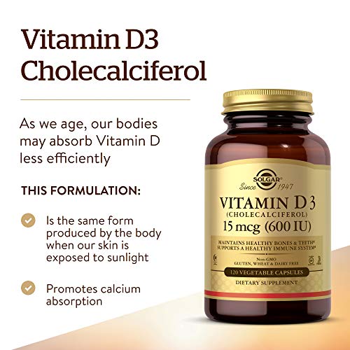 Solgar Vitamin D3 Cholecalciferol 15 mcg 600 IU, 120 Vegetabl...
