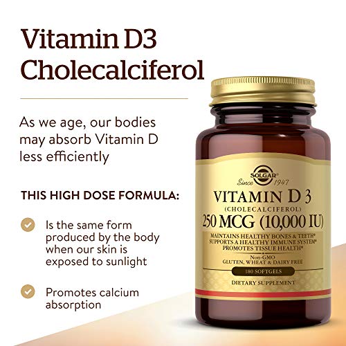 Solgar Vitamin D3 Cholecalciferol 250 MCG 10000 IU Softgels Helps...