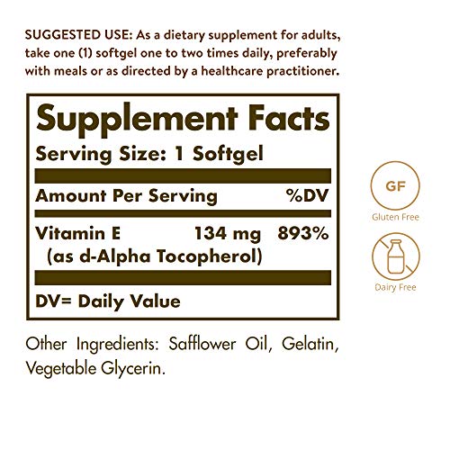 Solgar Vitamin E 200 IU Alpha, 100 Softgels - Antioxidant, Health...