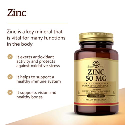 Solgar Zinc 50 mg, 100 Tablets - Zinc for Healthy Skin, Taste & V...