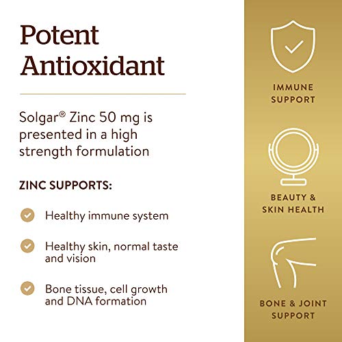 Solgar Zinc 50 mg, 100 Tablets - Zinc for Healthy Skin, Taste & V...
