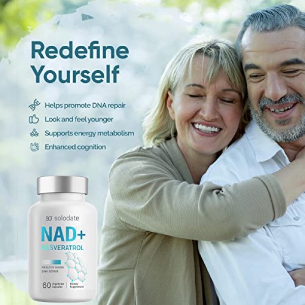 solodate 99% Purity NAD Supplement, 4-in-1 Upgraded NAD Resveratr...