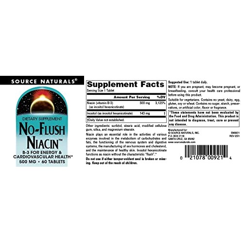 Source Naturals No-Flush Niacin, B-3 500 mg - 60 Tablets