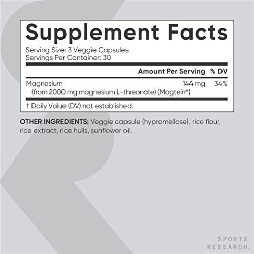 Sports Research Magtein Magnesium L-Threonate Capsules - Magnesiu...