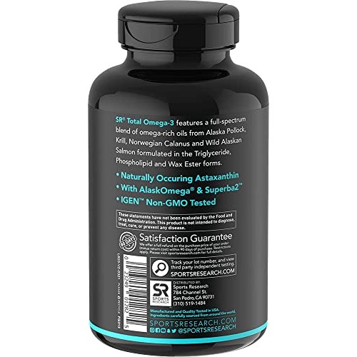 Sports Research Total Omega-3 Fish Oil from Wild Sockeye Salmon, ...