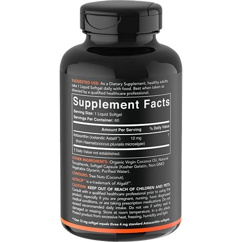 Triple Strength Astaxanthin 12mg with Organic Coconut Oil | Non...