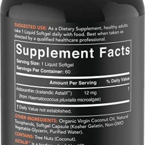 Triple Strength Astaxanthin 12mg with Organic Coconut Oil | Non...