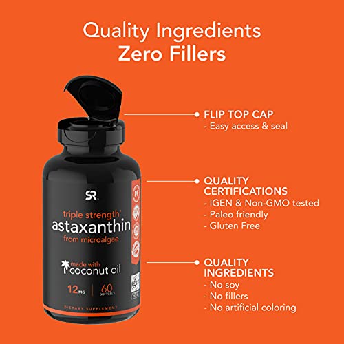 Triple Strength Astaxanthin 12mg with Organic Coconut Oil | Non...