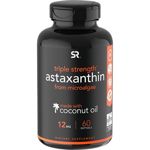 Triple Strength Astaxanthin 12mg with Organic Coconut Oil | Non...