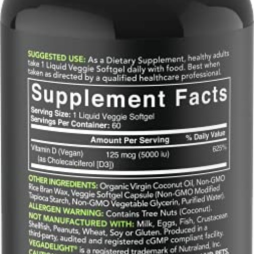 Vegan Vitamin D3 5000iu 125mcg with Coconut Oil | 100% Plant-Ba...