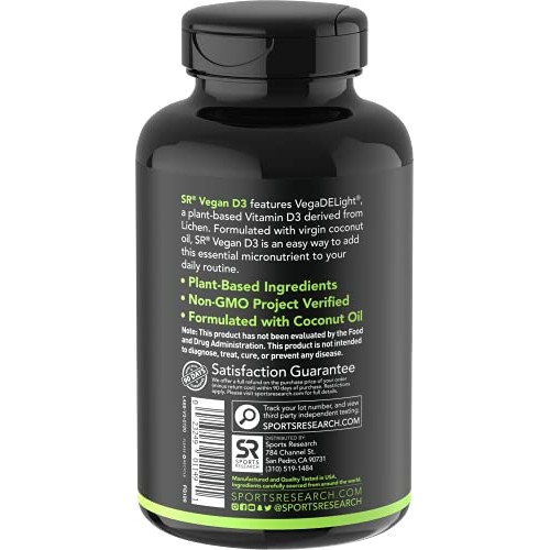 Vegan Vitamin D3 5000iu 125mcg with Coconut Oil | 100% Plant-Ba...